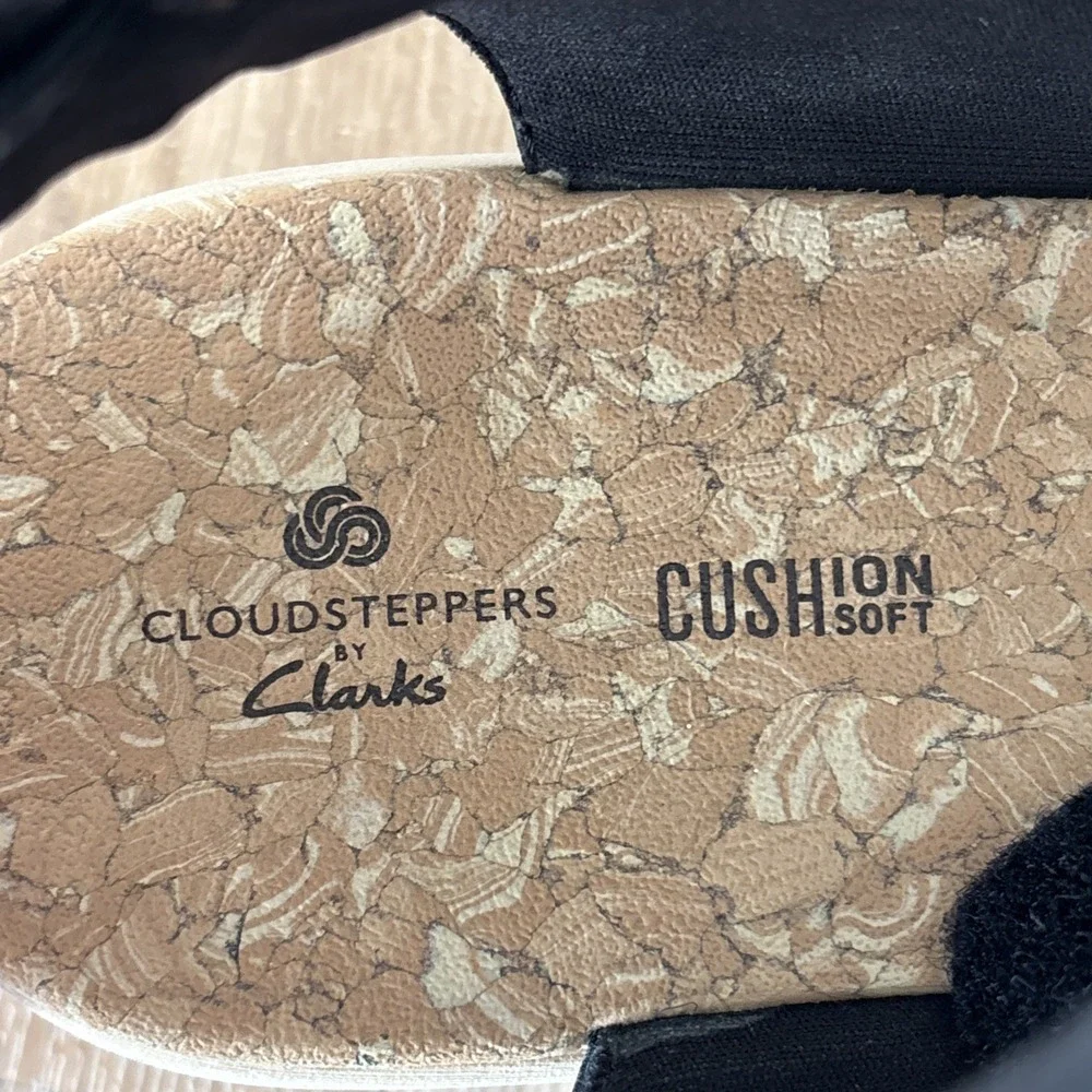 Clarks Cloudsteppers Cali Coast Wedge Black Sandal Women 9.5 Beach Boho Comfort - Picture 8 of 12